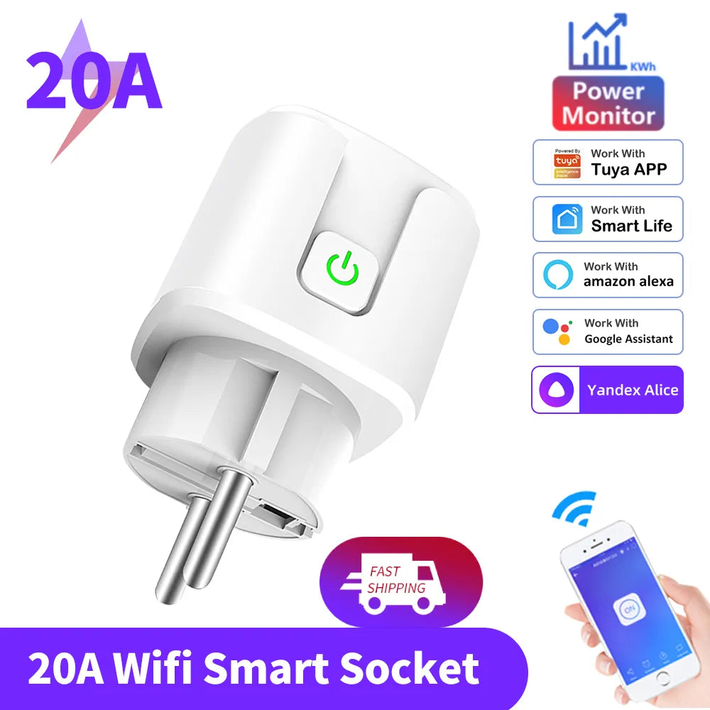 20A WiFi / Zigbee Smart Socket EU Tuya Smart Plug With Power Metering For Home Appliance Smart Home Works With Alexa Google Home